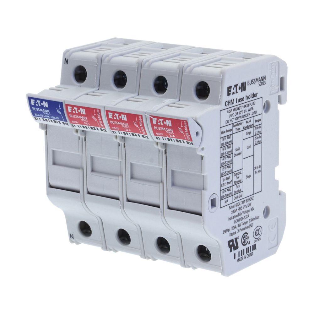 Fuse-holder, LV, 30A, 10 x 38 mm, 3P+N